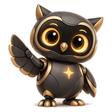 Gold and charcoal robotic owl learning companion